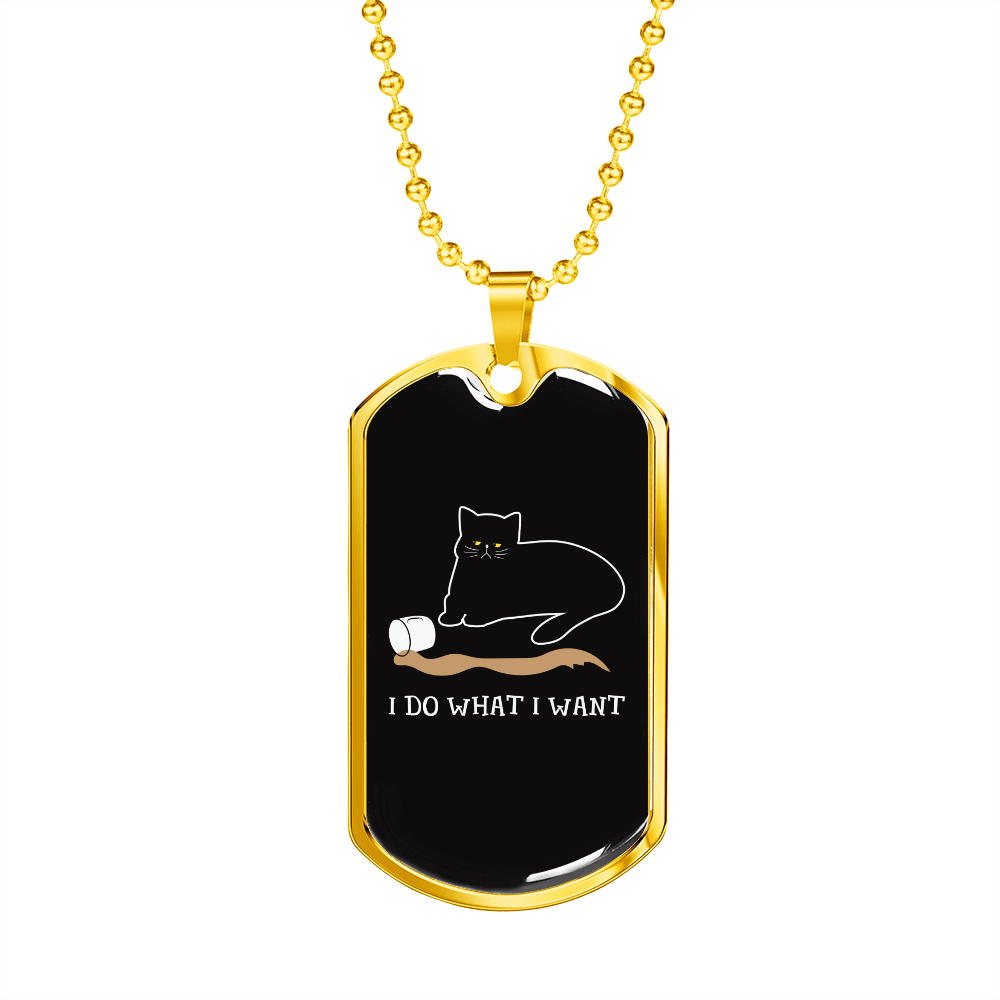 I Do What Want Black Cat Necklace Stainless Steel or 18k Gold Dog Tag 24" Chain-Express Your Love Gifts