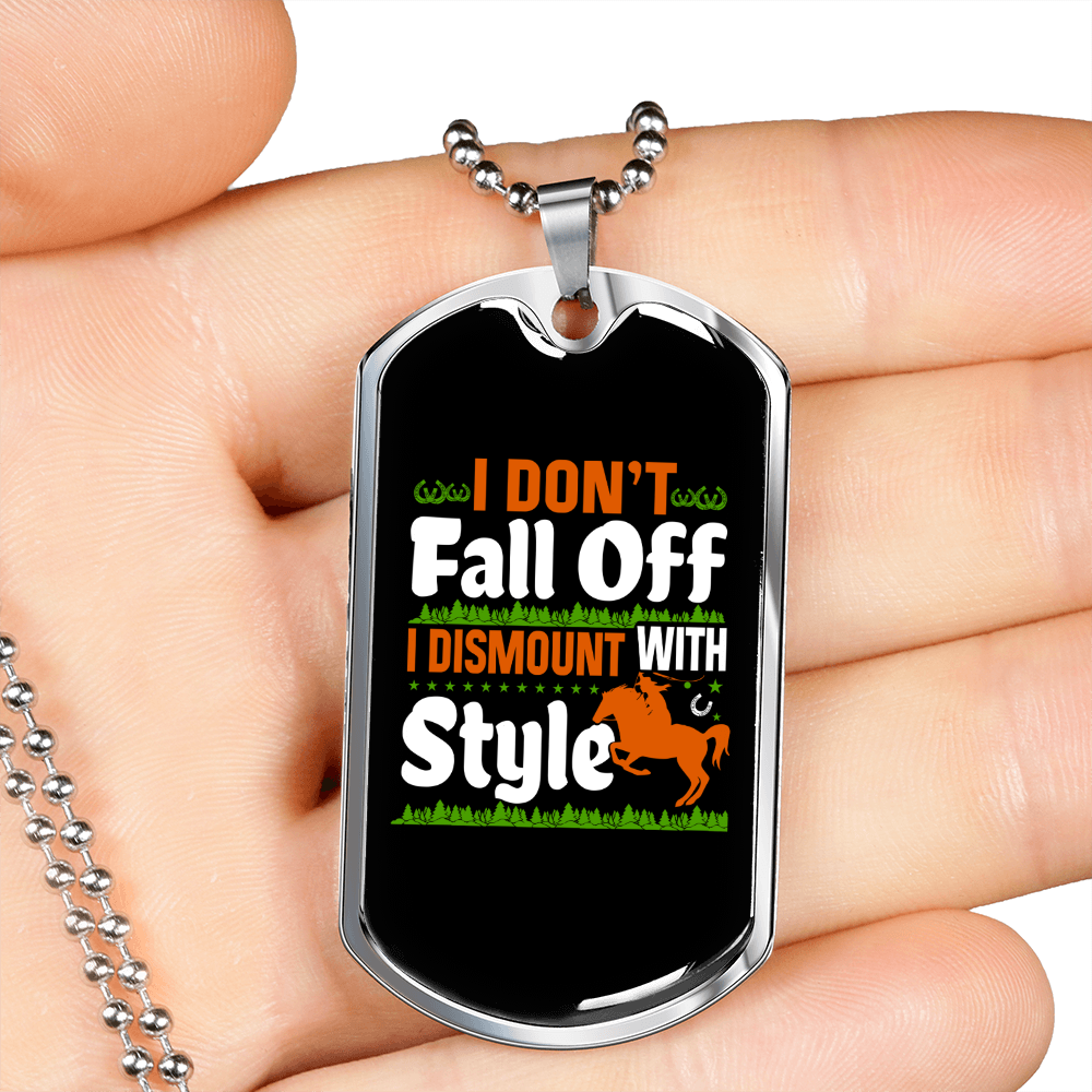 I Don't Fall Off Horse Necklace Stainless Steel or 18k Gold Dog Tag 24" Chain-Express Your Love Gifts
