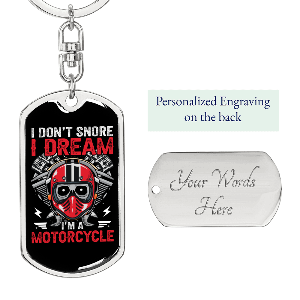 I Don'T Snore Biker Keychain Stainless Steel or 18k Gold Dog Tag Keyring-Express Your Love Gifts