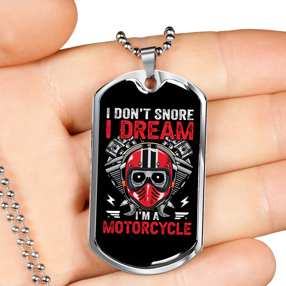 I Don'T Snore Biker Necklace Stainless Steel or 18k Gold Dog Tag 24"-Express Your Love Gifts