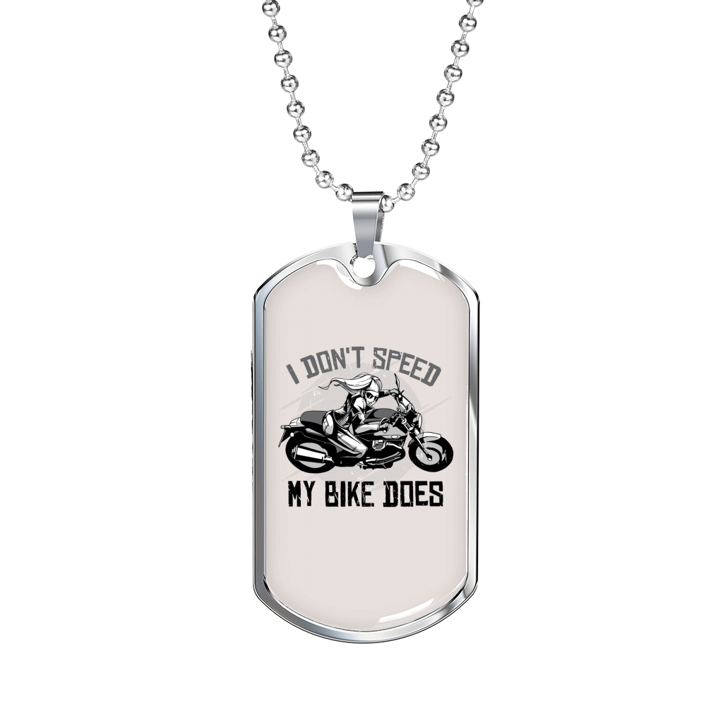 I Don'T Speed Biker Necklace Stainless Steel or 18k Gold Dog Tag 24"-Express Your Love Gifts