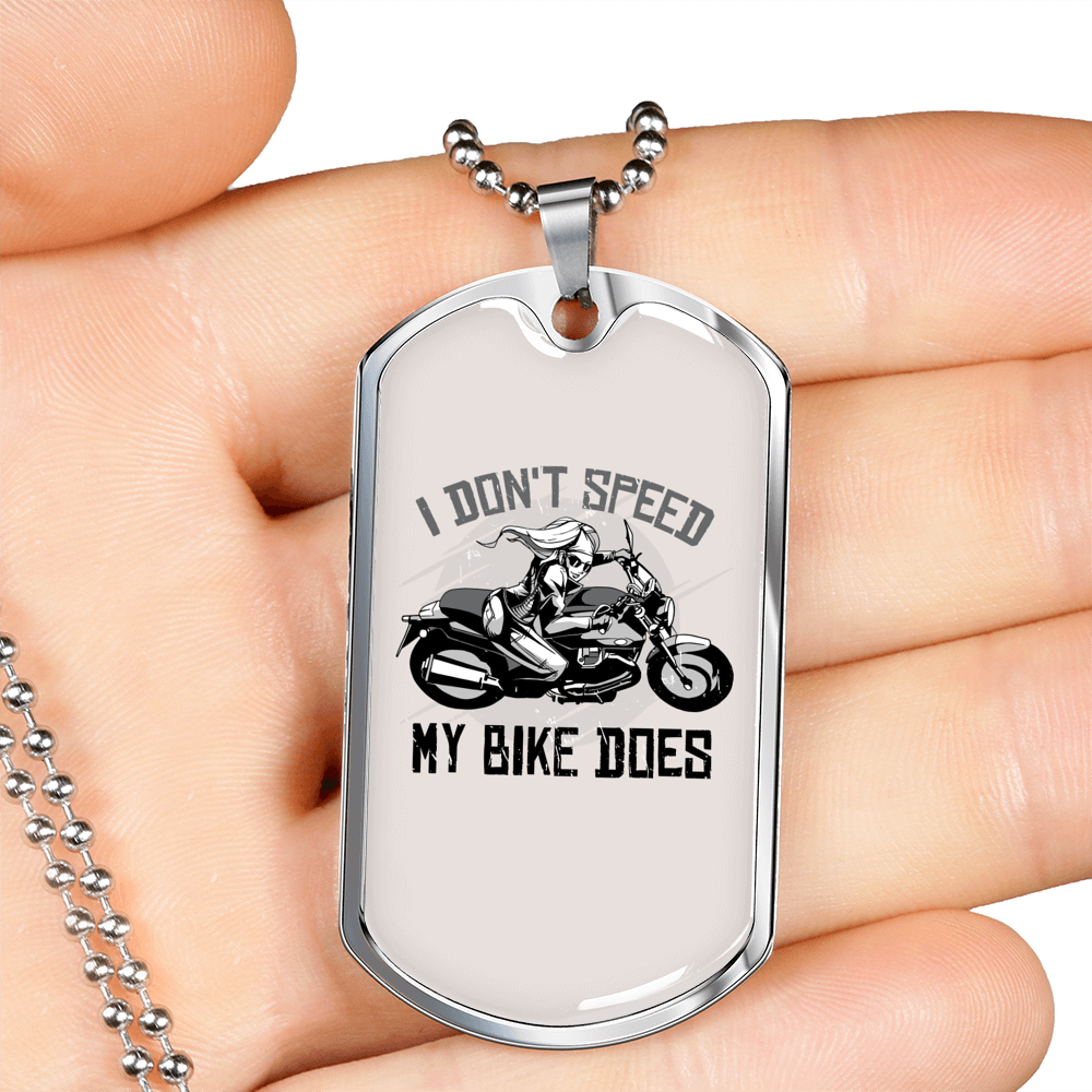I Don'T Speed Biker Necklace Stainless Steel or 18k Gold Dog Tag 24"-Express Your Love Gifts
