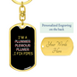 I Fix Pipes Swivel Plumber Keychain Dog Tag Stainless Steel or 18k Gold-Express Your Love Gifts