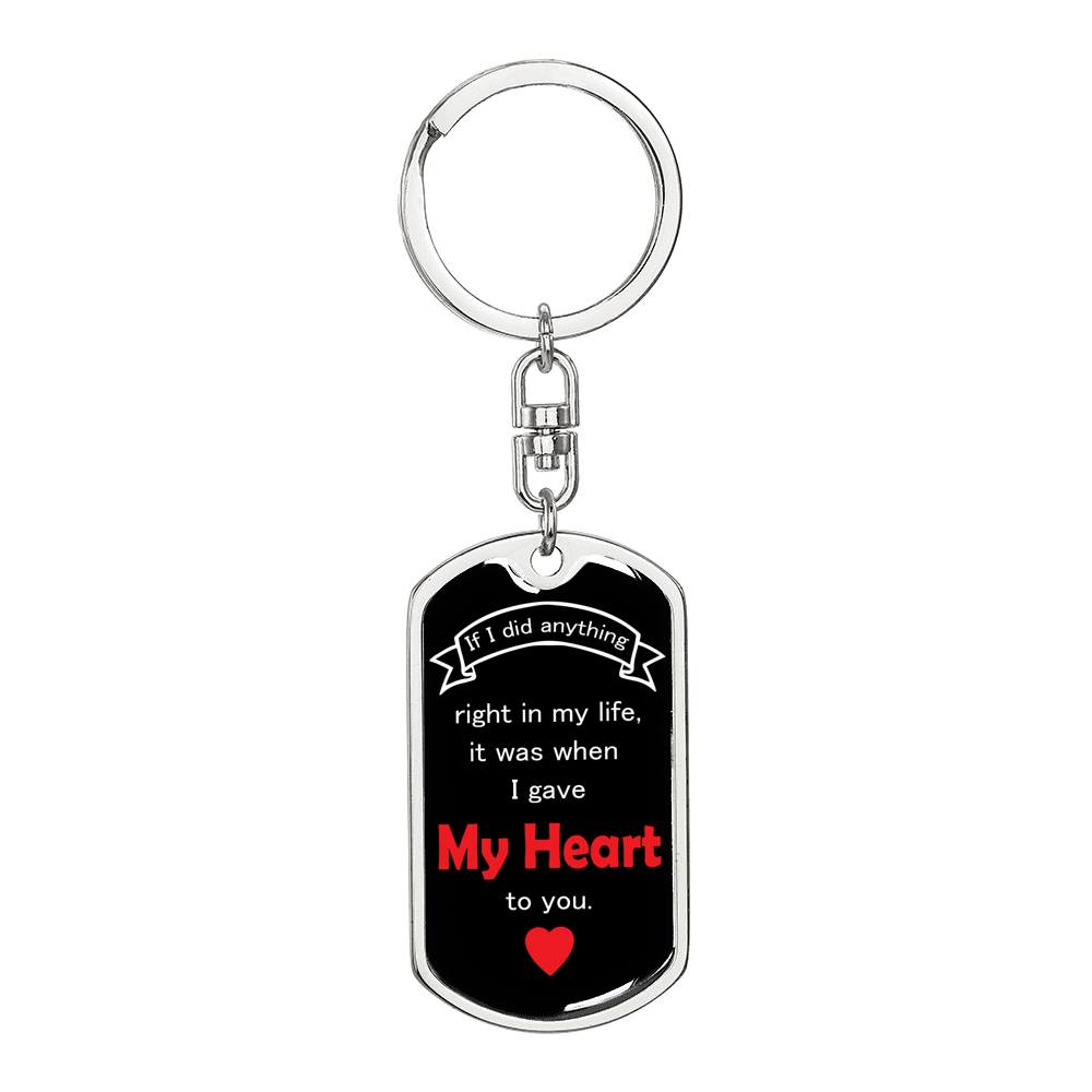 I Give My Heart To You Keychain Stainless Steel or 18k Gold Dog Tag Keyring-Express Your Love Gifts