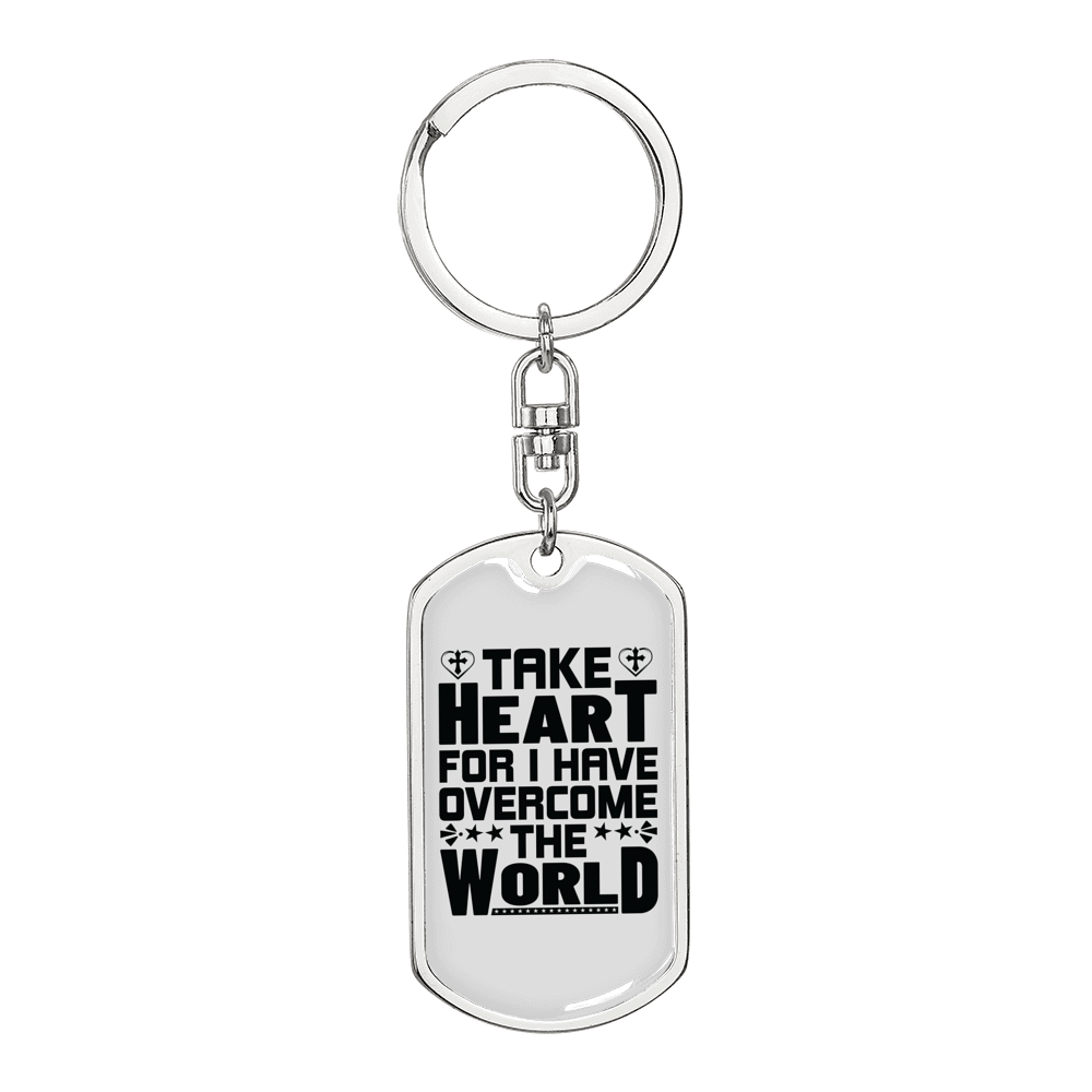 I Have Overcome The World Christian Keychain Stainless Steel or 18k Gold Dog Tag Keyring-Express Your Love Gifts