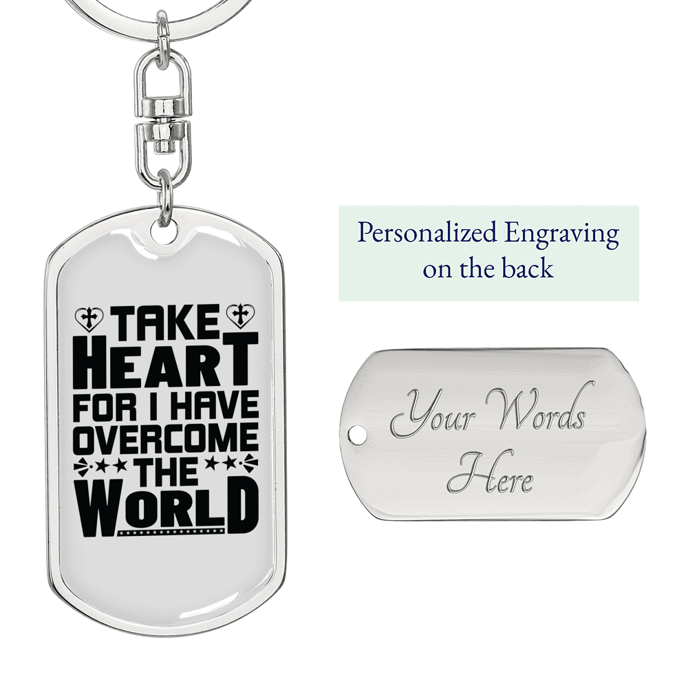 I Have Overcome The World Christian Keychain Stainless Steel or 18k Gold Dog Tag Keyring-Express Your Love Gifts