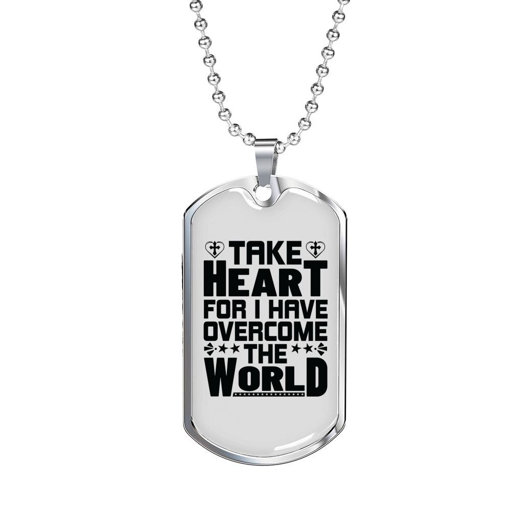 I Have Overcome The World Necklace Stainless Steel or 18k Gold Dog Tag 24" Chain-Express Your Love Gifts