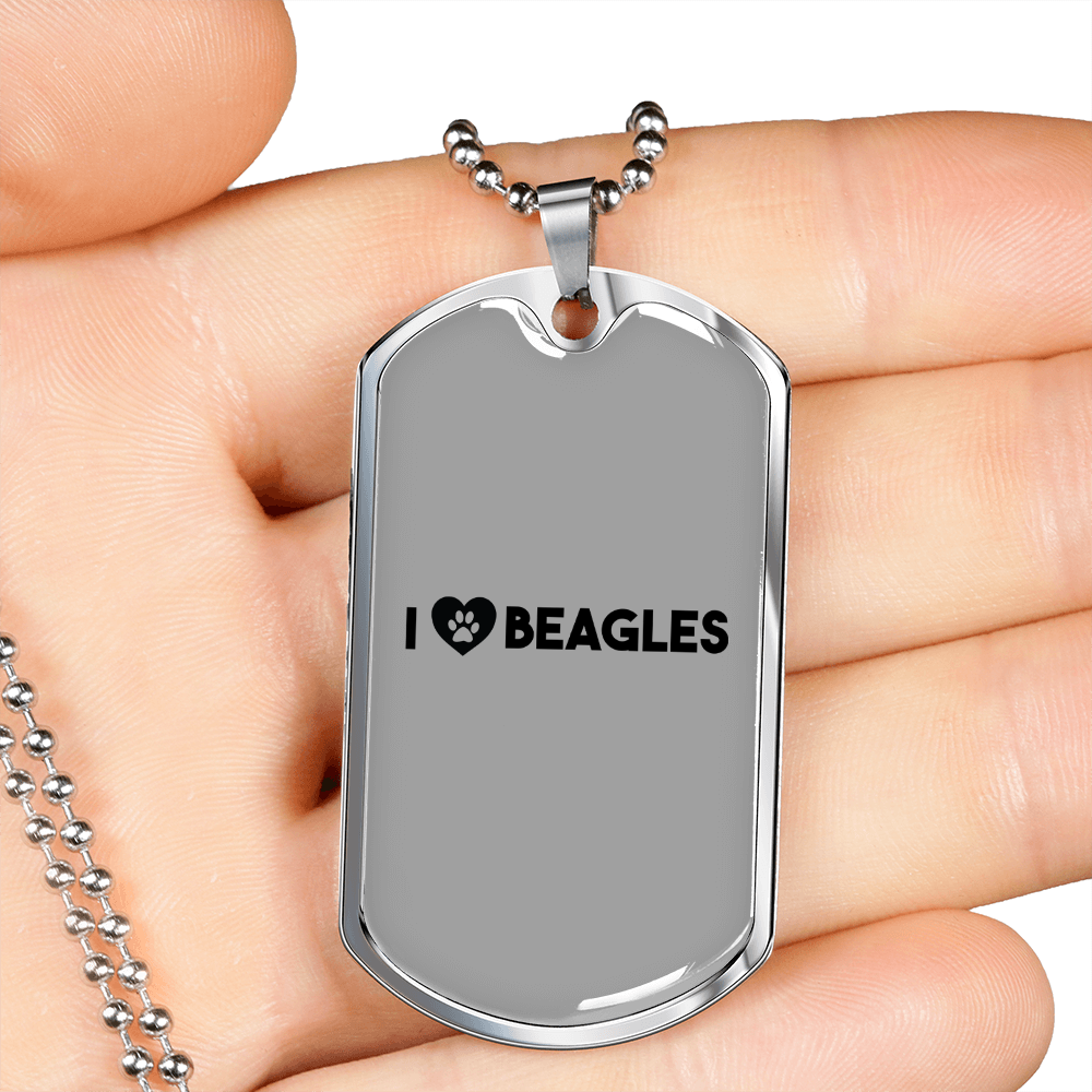 I Heart Beagles Necklace Stainless Steel or 18k Gold Dog Tag 24" Chain-Express Your Love Gifts
