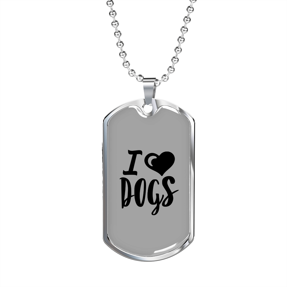 I Heart Dogs Necklace Stainless Steel or 18k Gold Dog Tag 24" Chain-Express Your Love Gifts