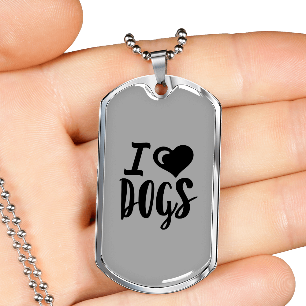 I Heart Dogs Necklace Stainless Steel or 18k Gold Dog Tag 24" Chain-Express Your Love Gifts
