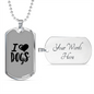 I Heart Dogs Necklace Stainless Steel or 18k Gold Dog Tag 24" Chain-Express Your Love Gifts