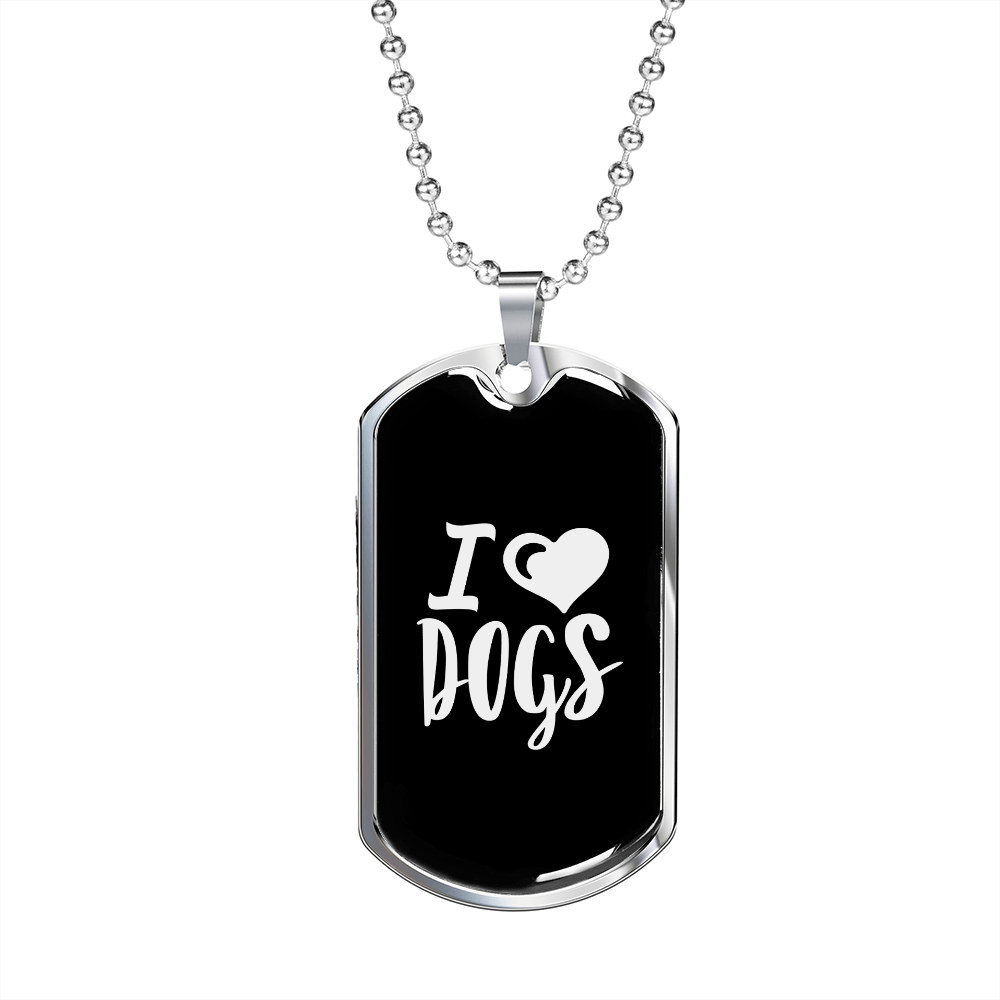 I Heart Dogs White Necklace Stainless Steel or 18k Gold Dog Tag 24" Chain-Express Your Love Gifts