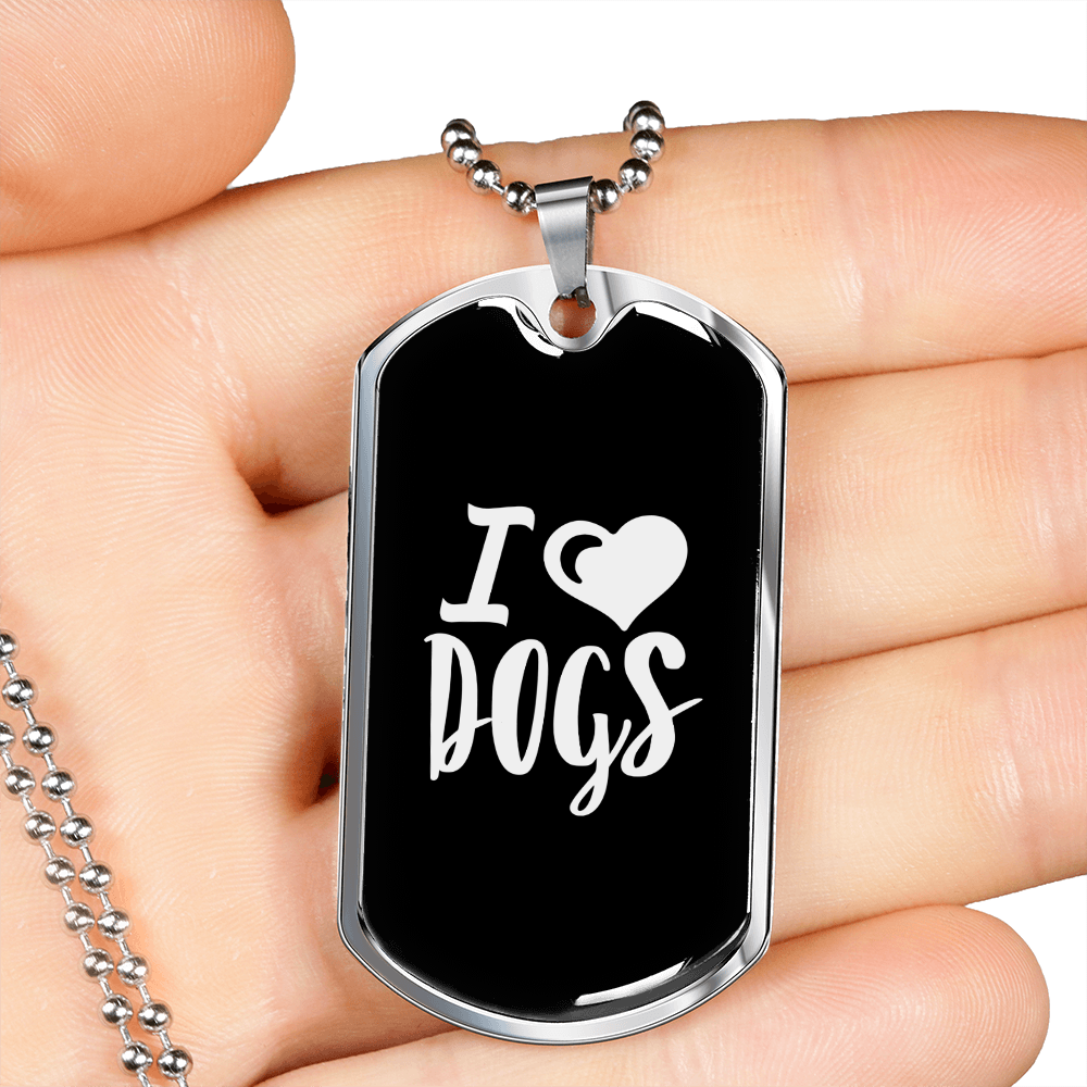 I Heart Dogs White Necklace Stainless Steel or 18k Gold Dog Tag 24" Chain-Express Your Love Gifts