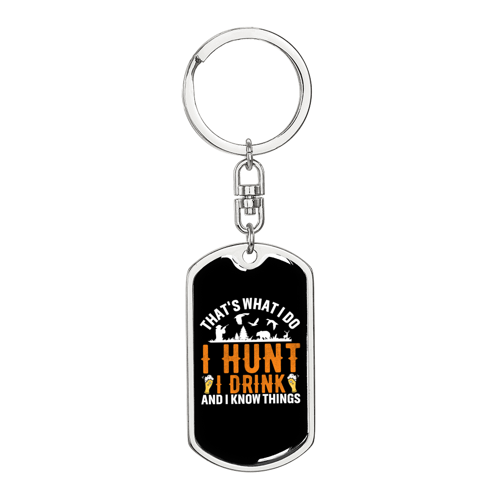 I Hunt & I Drink Keychain Stainless Steel or 18k Gold Dog Tag Keyring-Express Your Love Gifts