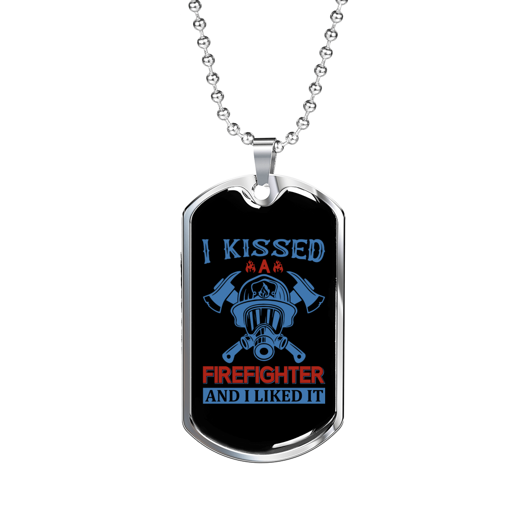 I Kissed A Firefighter Gift Stainless Steel or 18k Gold Dog Tag 24" Chain-Express Your Love Gifts