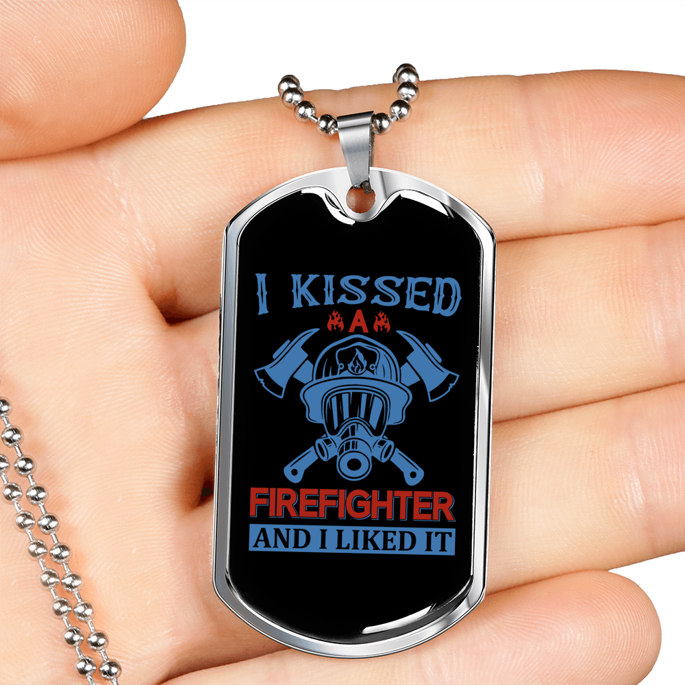 I Kissed A Firefighter Gift Stainless Steel or 18k Gold Dog Tag 24" Chain-Express Your Love Gifts