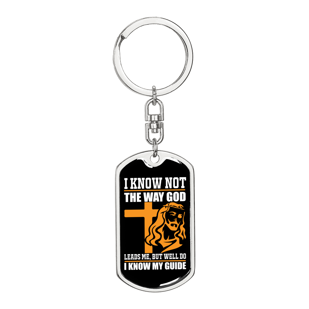 I Know My Guide Keychain Stainless Steel or 18k Gold Dog Tag Keyring-Express Your Love Gifts