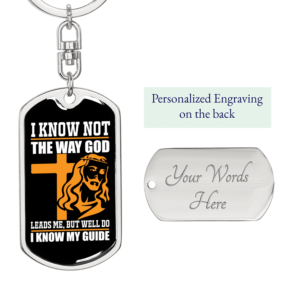 I Know My Guide Keychain Stainless Steel or 18k Gold Dog Tag Keyring-Express Your Love Gifts