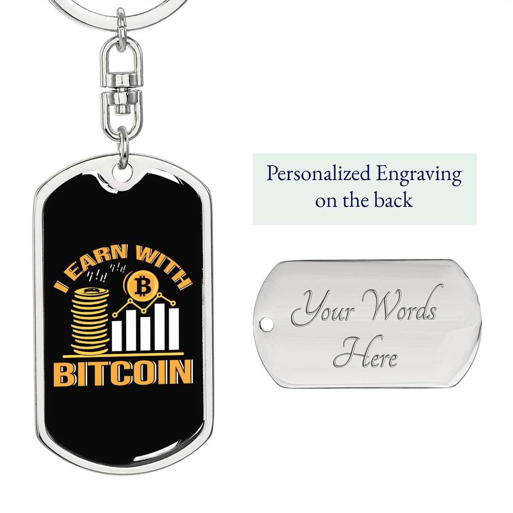 I Learn With Bitcoin Crypto Keychain Stainless Steel or 18k Gold Dog Tag Keyring-Express Your Love Gifts