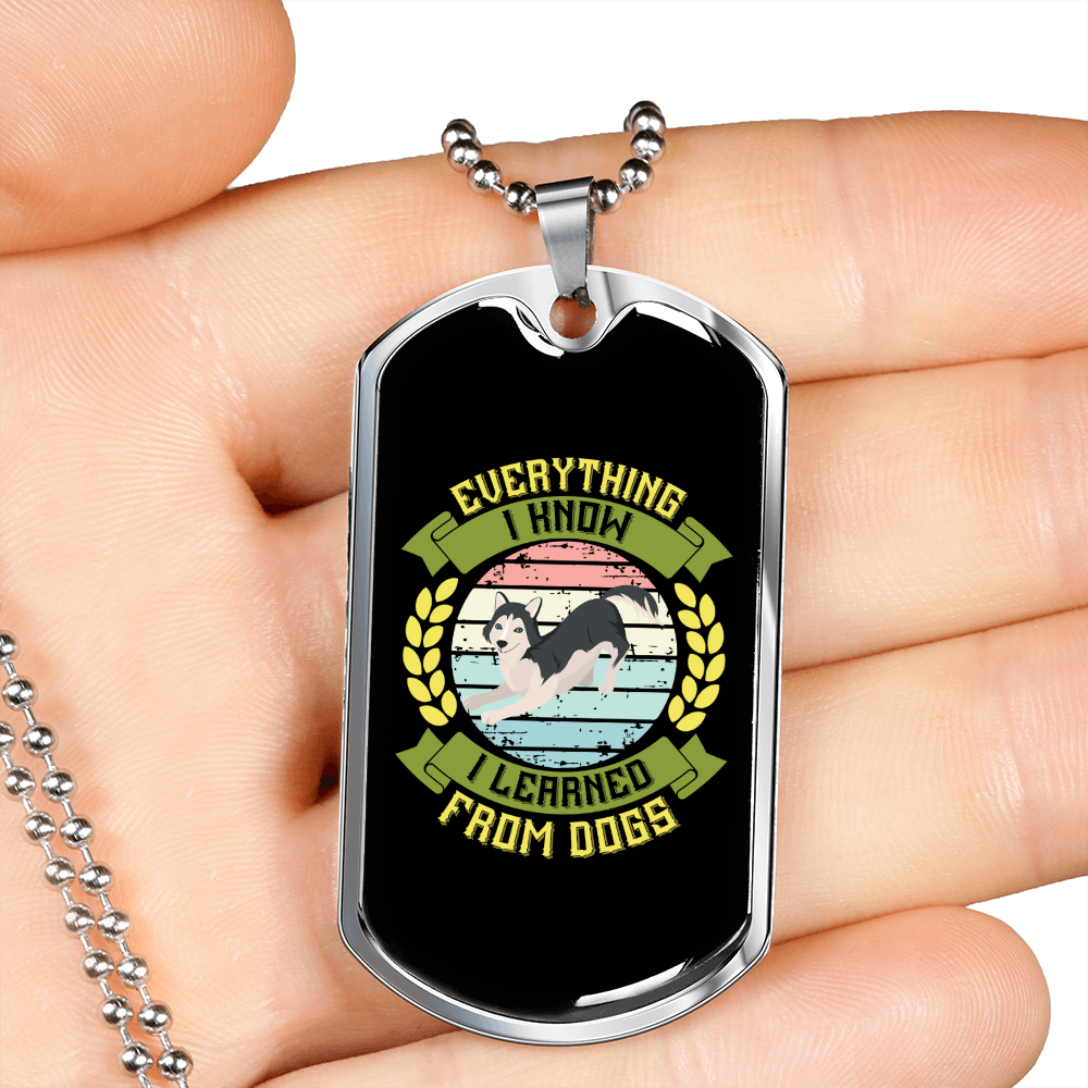 I Learned From Dogs Necklace Stainless Steel or 18k Gold Dog Tag 24" Chain-Express Your Love Gifts