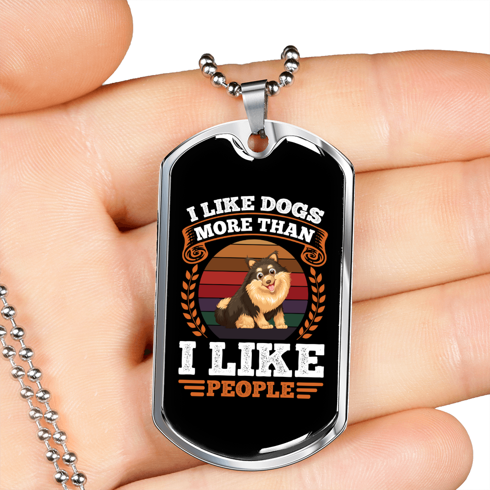 I Like Dogs More Than People Necklace Stainless Steel or 18k Gold Dog Tag 24" Chain-Express Your Love Gifts