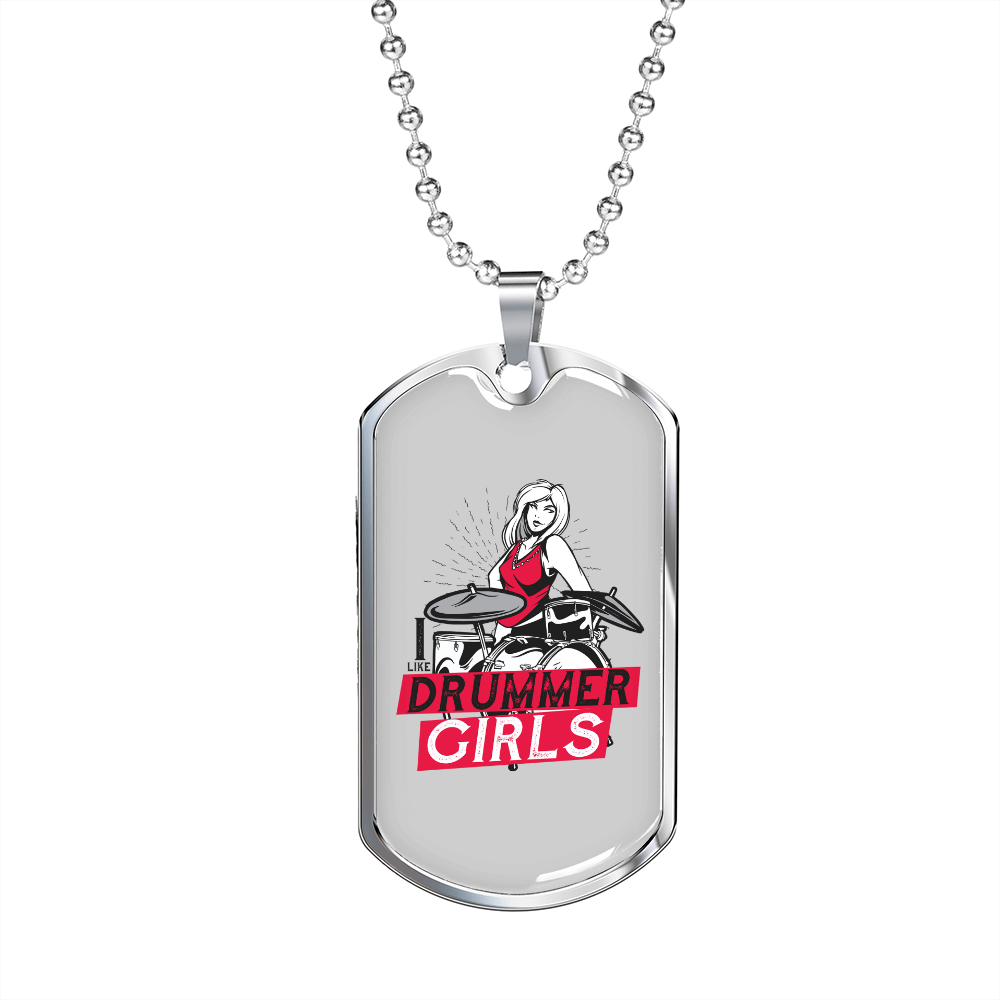 I Like Drummer Girls Necklace Stainless Steel or 18k Gold Dog Tag 24" Chain-Express Your Love Gifts