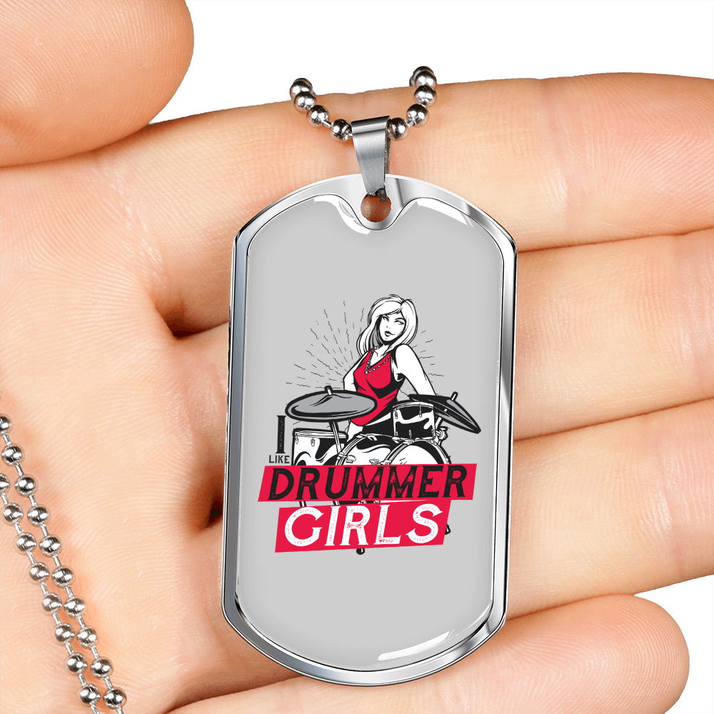 I Like Drummer Girls Necklace Stainless Steel or 18k Gold Dog Tag 24" Chain-Express Your Love Gifts