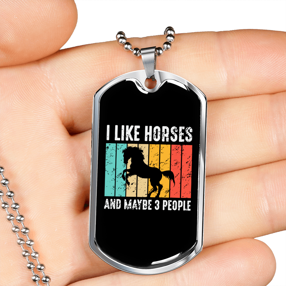 I Like Horses Horse Necklace Stainless Steel or 18k Gold Dog Tag 24" Chain-Express Your Love Gifts