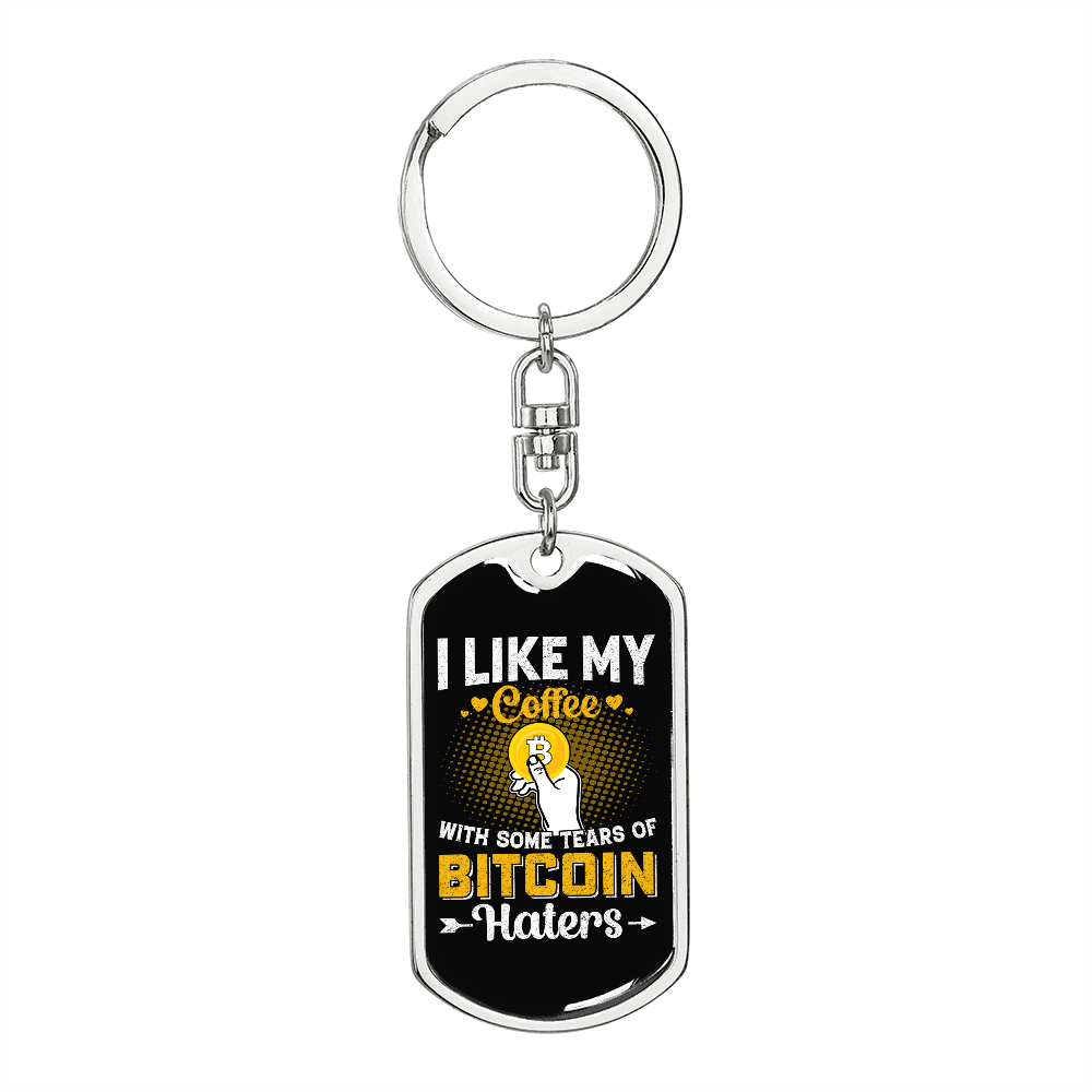 I Like My Coffee Crypto Keychain Stainless Steel or 18k Gold Dog Tag Keyring-Express Your Love Gifts