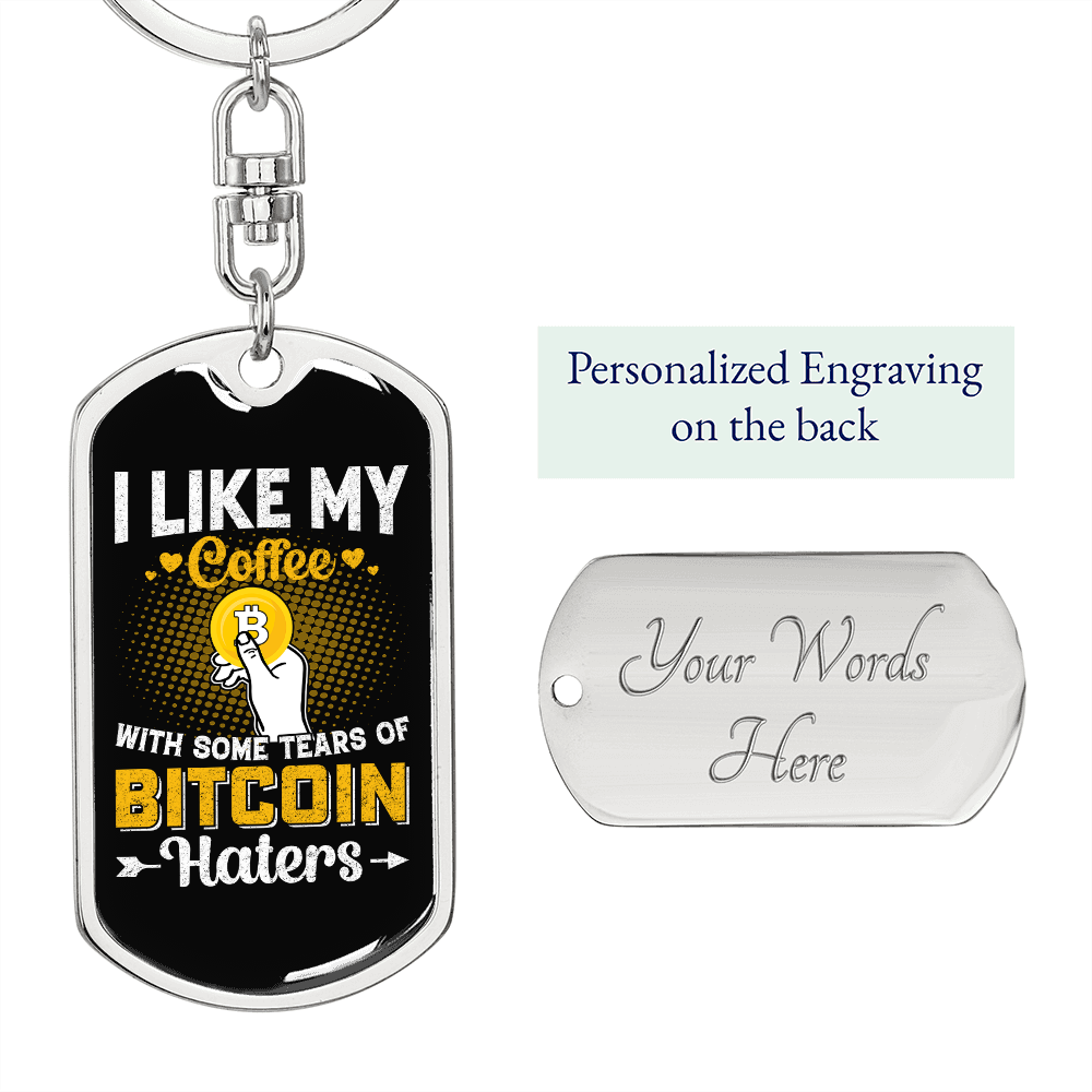 I Like My Coffee Crypto Keychain Stainless Steel or 18k Gold Dog Tag Keyring-Express Your Love Gifts