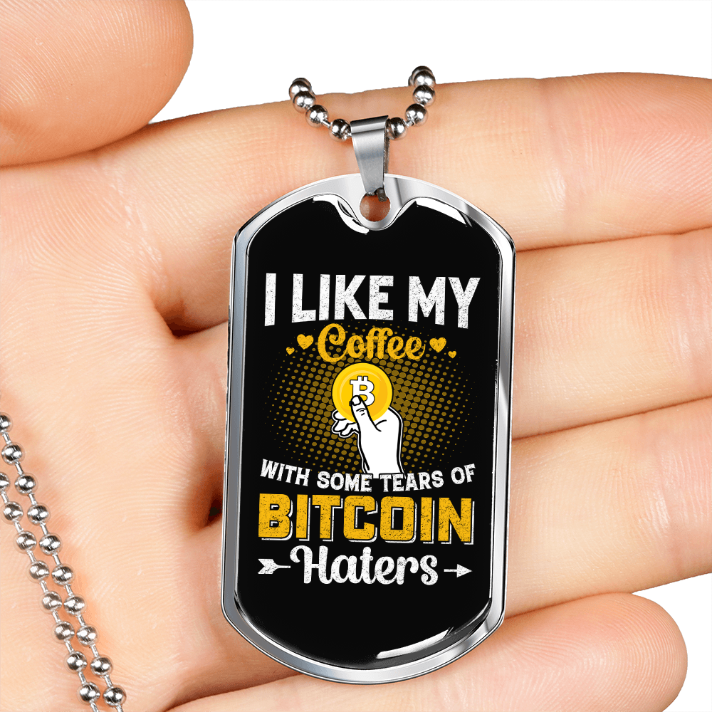 I Like My Coffee Crypto Necklace Stainless Steel or 18k Gold Dog Tag 24" Chain-Express Your Love Gifts