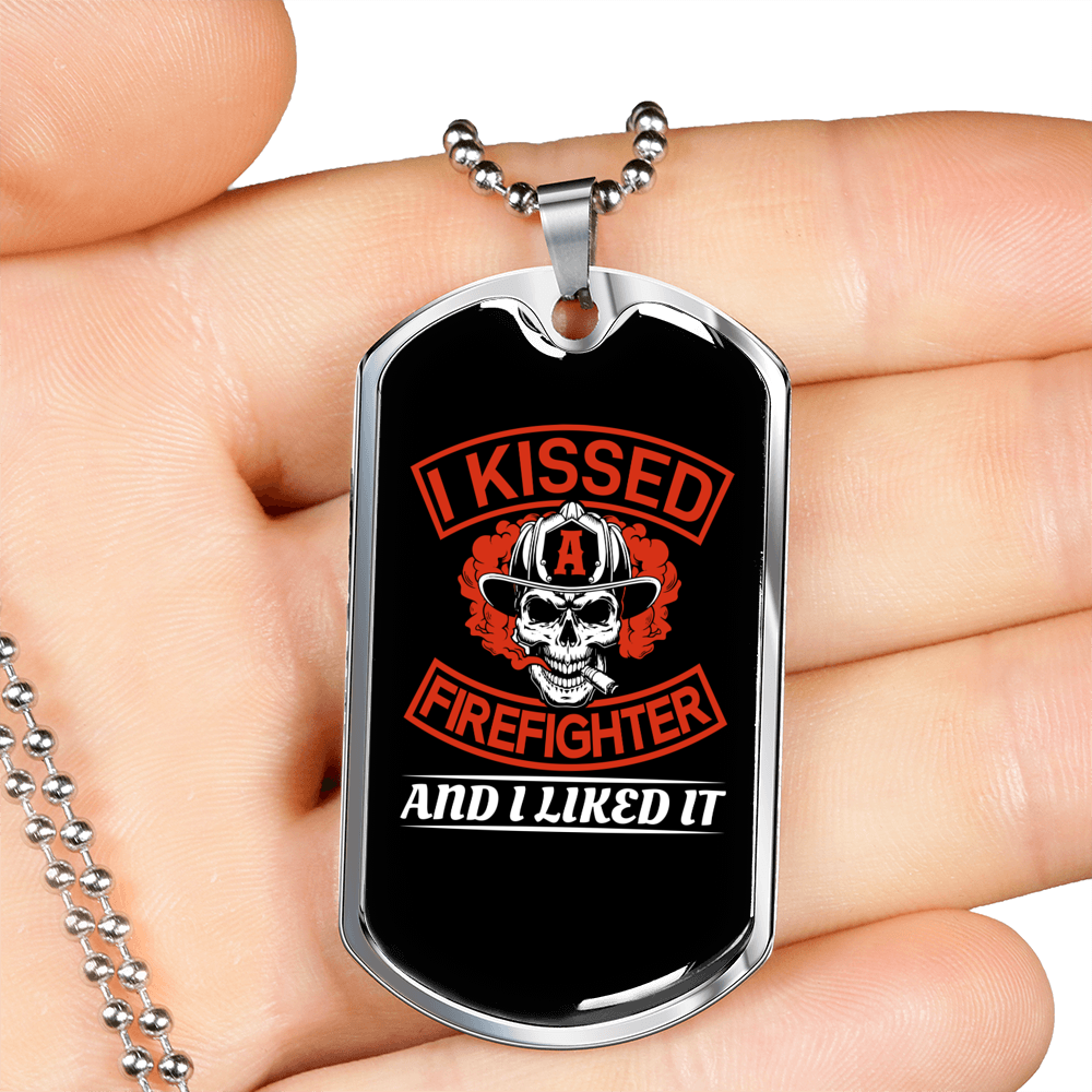 I Liked Firefighter'S Kiss Necklace Stainless Steel or 18k Gold Dog Tag 24" Chain-Express Your Love Gifts