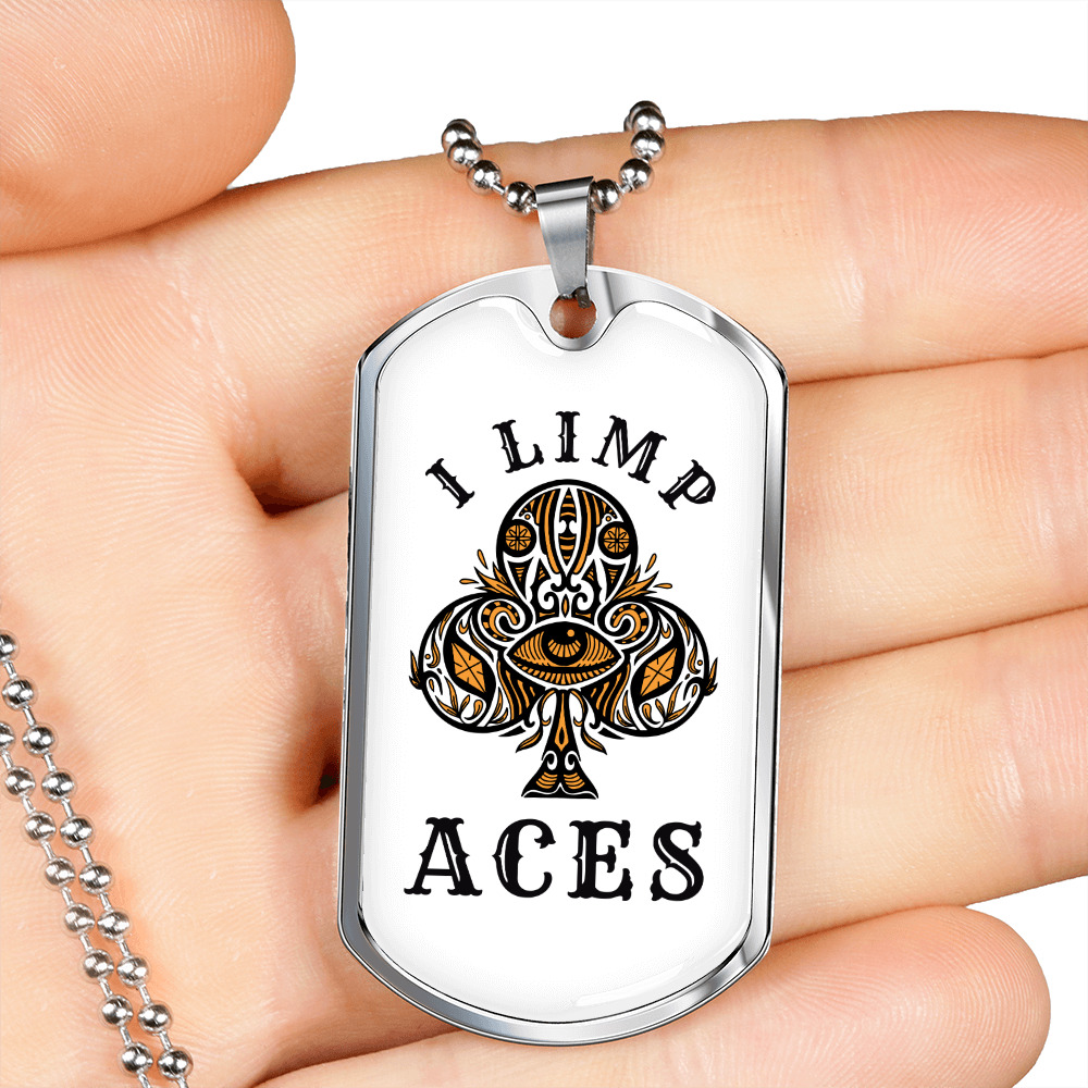 I Limp Aces Gambler Necklace Stainless Steel or 18k Gold Dog Tag 24-Express Your Love Gifts
