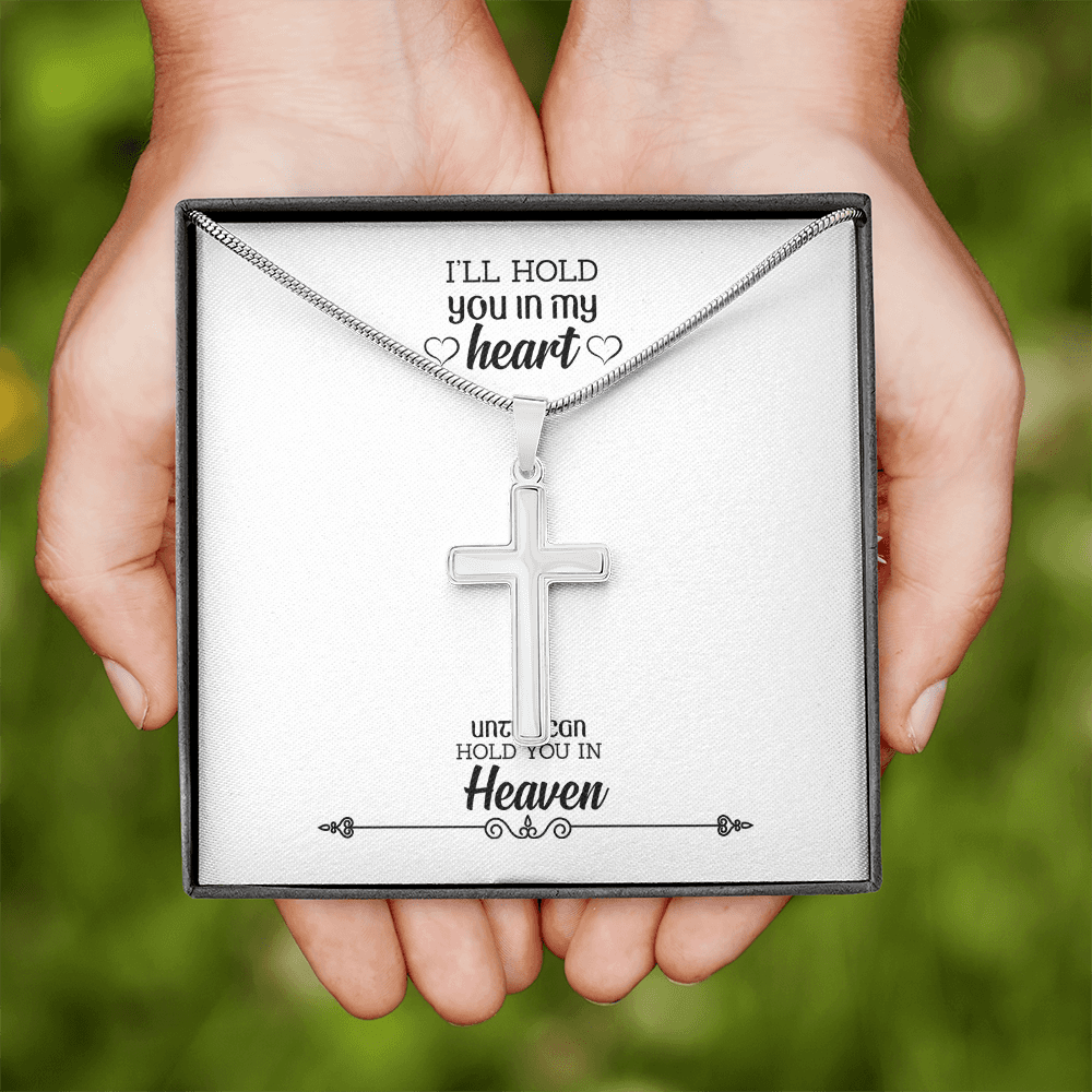 I'll Hold You in my Heart Dad Memorial Gift Dad Memorial Cross Necklace Sympathy Gift Loss of Father Condolence Message Card-Express Your Love Gifts