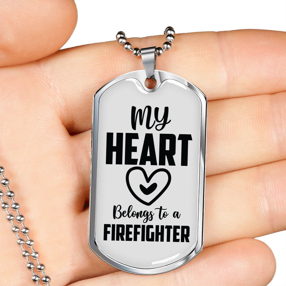 I Love A Firefighter Gift Stainless Steel or 18k Gold Dog Tag 24" Chain-Express Your Love Gifts