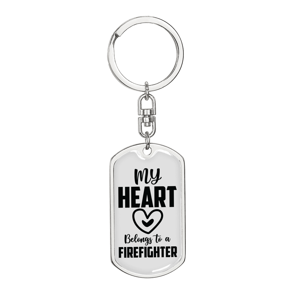 I Love A Firefighter Keychain Stainless Steel or 18k Gold Dog Tag Keyring-Express Your Love Gifts