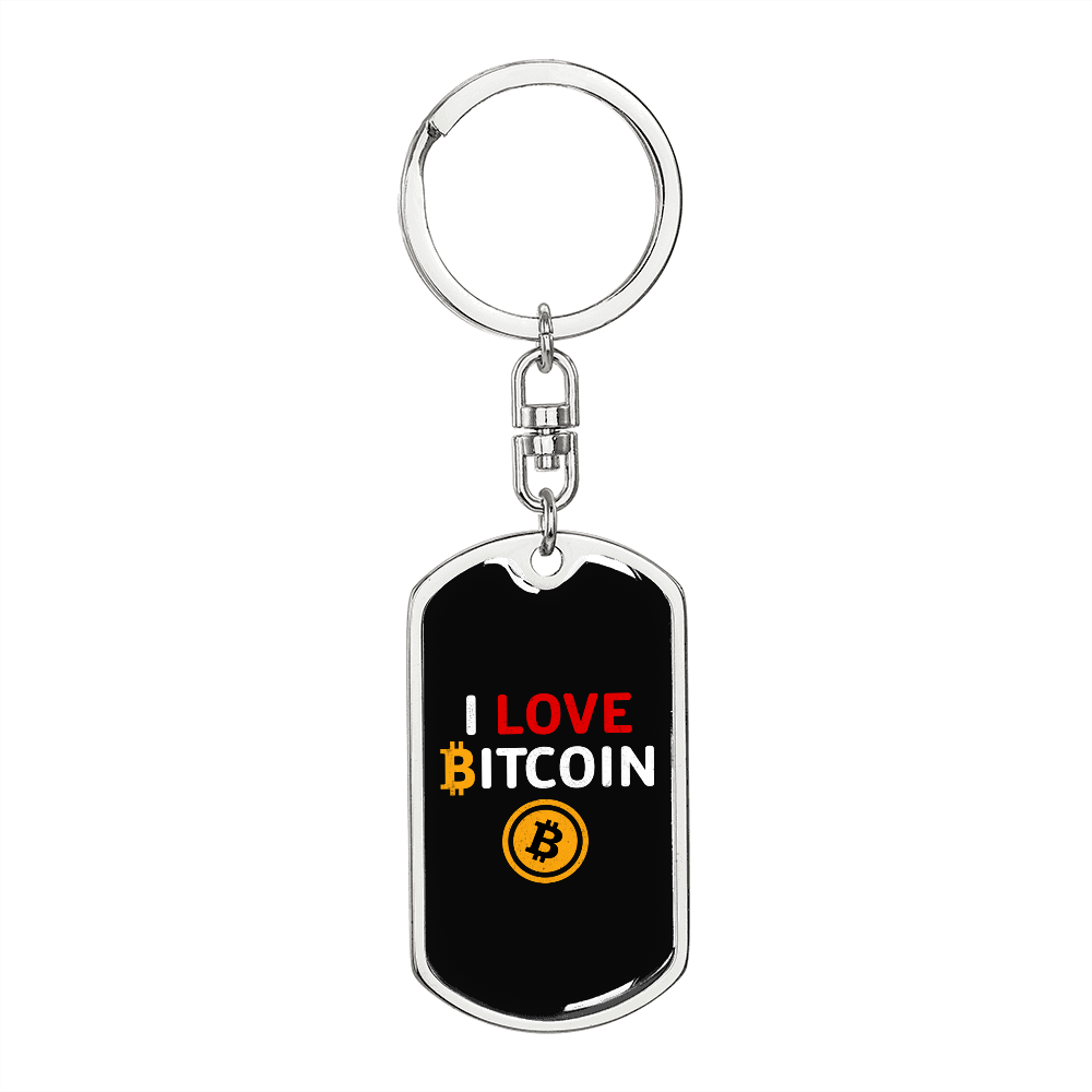 I Love Bitcoin Crypto Keychain Stainless Steel or 18k Gold Dog Tag Keyring-Express Your Love Gifts