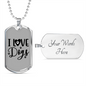 I Love Dogs Necklace Stainless Steel or 18k Gold Dog Tag 24" Chain-Express Your Love Gifts