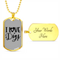 I Love Dogs Necklace Stainless Steel or 18k Gold Dog Tag 24" Chain-Express Your Love Gifts
