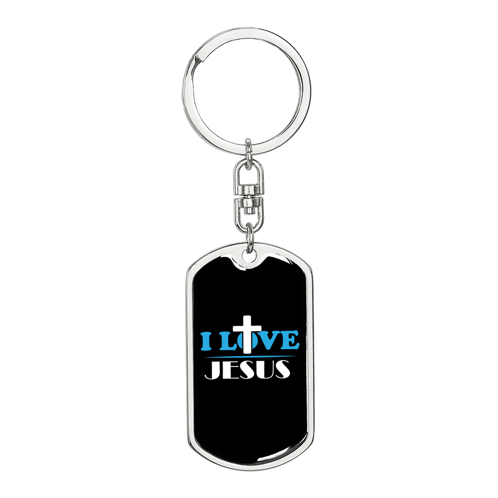 I Love Jesus Cross Keychain Stainless Steel or 18k Gold Dog Tag Keyring-Express Your Love Gifts