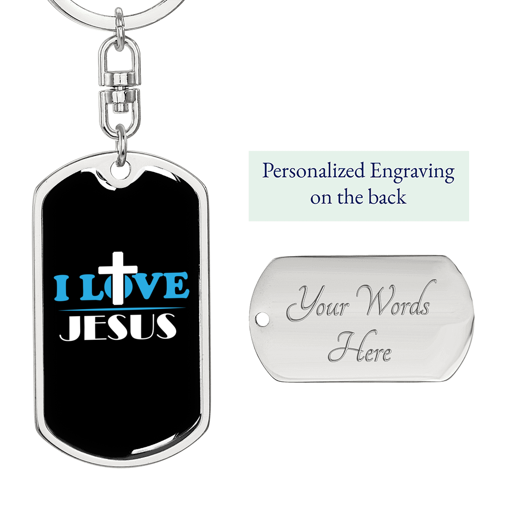 I Love Jesus Cross Keychain Stainless Steel or 18k Gold Dog Tag Keyring-Express Your Love Gifts