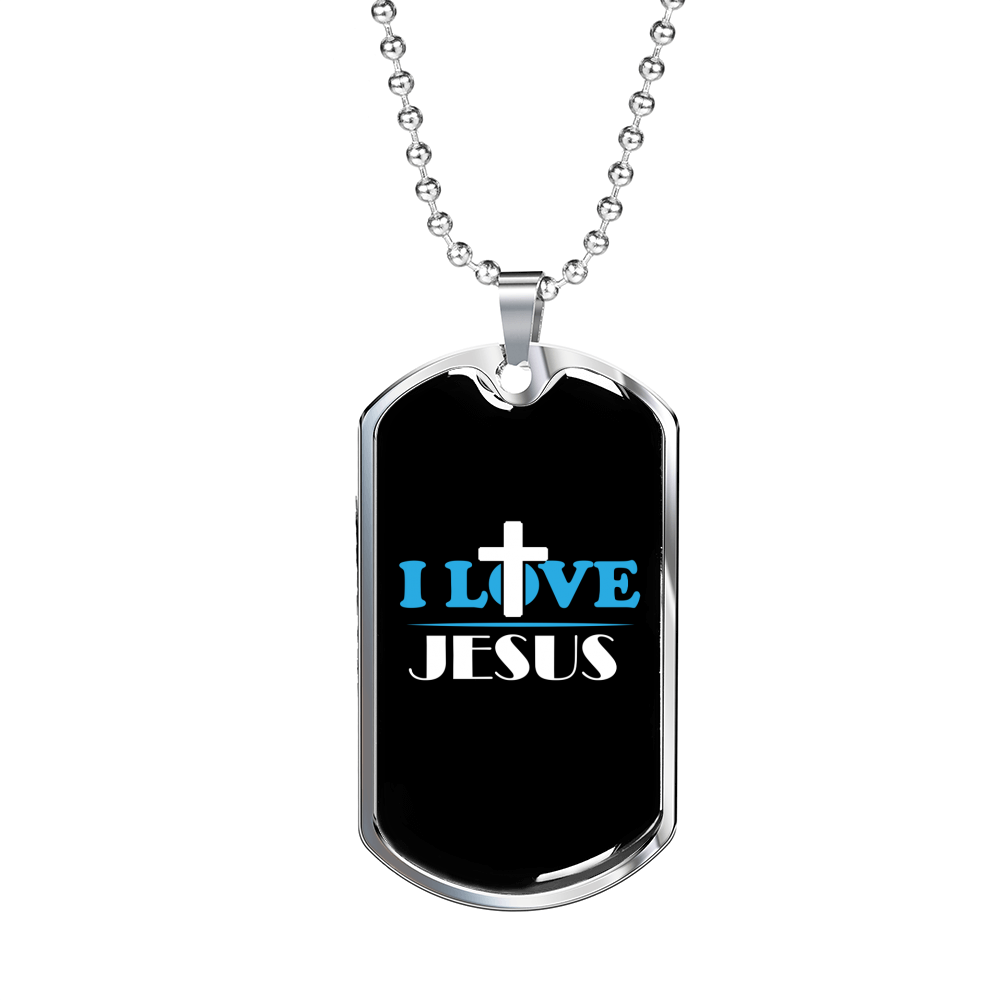 I Love Jesus Cross Necklace Stainless Steel or 18k Gold Dog Tag 24" Chain-Express Your Love Gifts