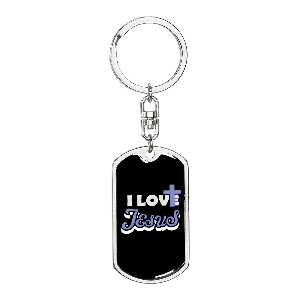 I Love Jesus Keychain Stainless Steel or 18k Gold Dog Tag Keyring-Express Your Love Gifts