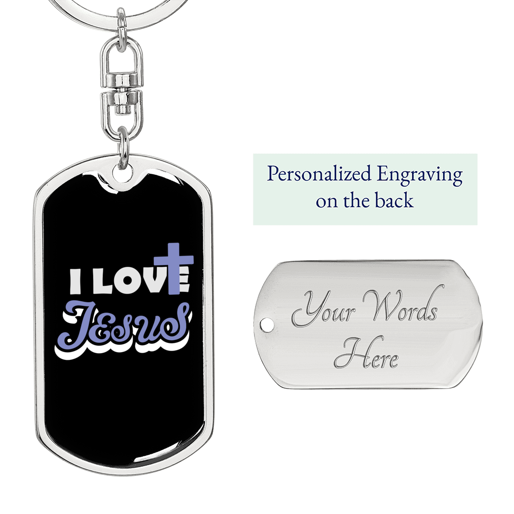 I Love Jesus Keychain Stainless Steel or 18k Gold Dog Tag Keyring-Express Your Love Gifts