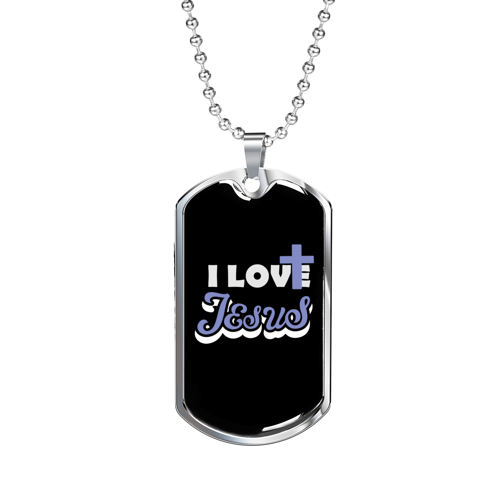 I Love Jesus Necklace Stainless Steel or 18k Gold Dog Tag 24" Chain-Express Your Love Gifts