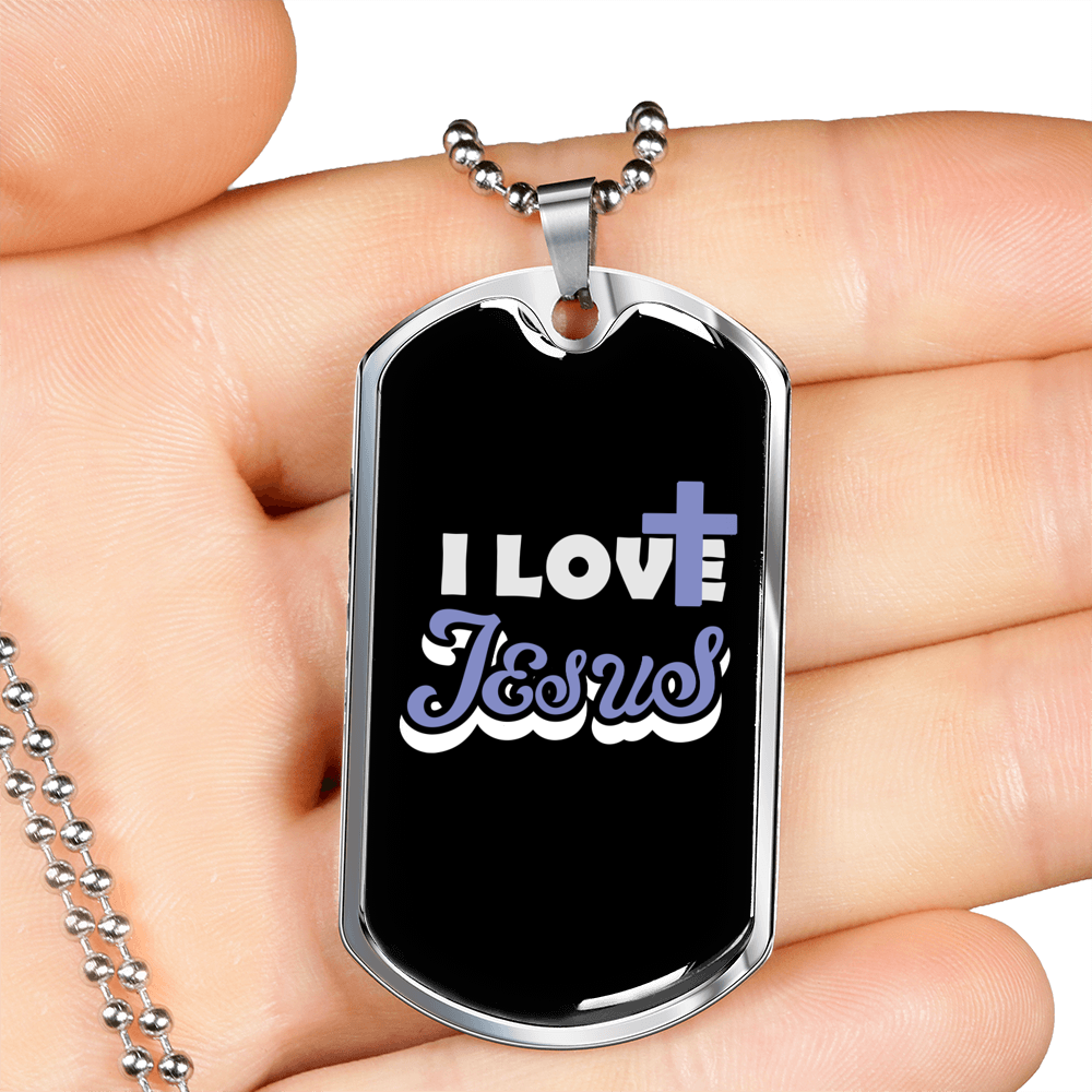 I Love Jesus Necklace Stainless Steel or 18k Gold Dog Tag 24" Chain-Express Your Love Gifts