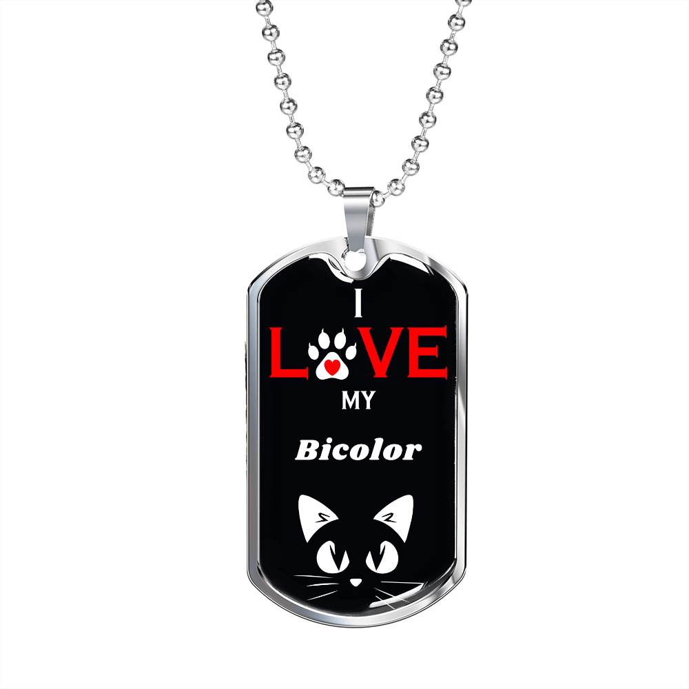I Love My Bicolor Cat Necklace Stainless Steel or 18k Gold Dog Tag 24" Chain-Express Your Love Gifts