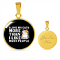 I Love My Cats Circle Necklace Stainless Steel or 18k Gold 18-22"-Express Your Love Gifts