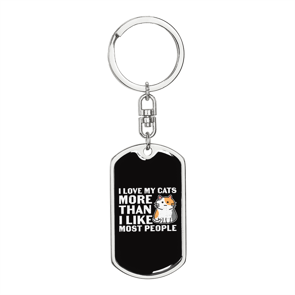 I Love My Cats Keychain Stainless Steel or 18k Gold Dog Tag Keyring-Express Your Love Gifts