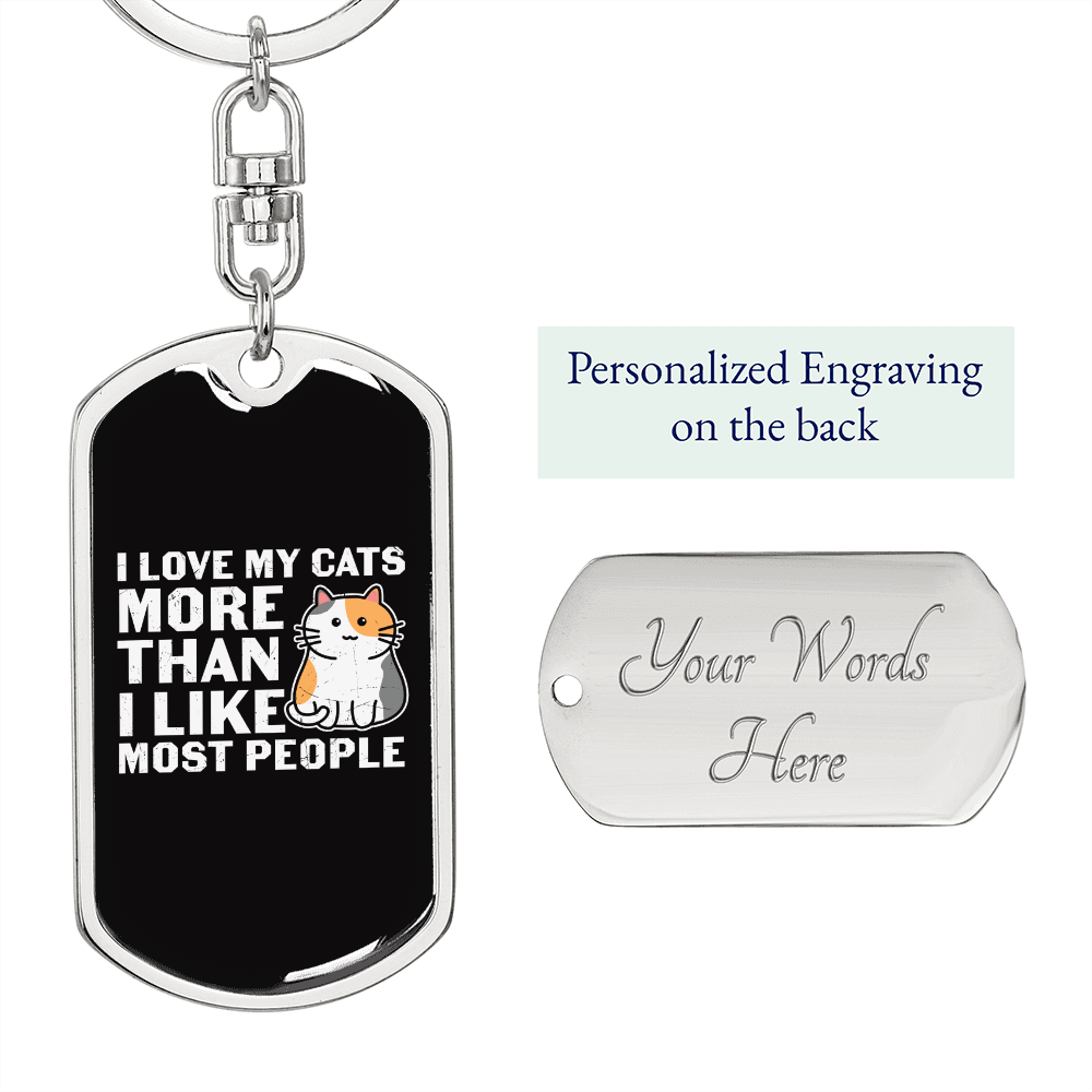 I Love My Cats Keychain Stainless Steel or 18k Gold Dog Tag Keyring-Express Your Love Gifts
